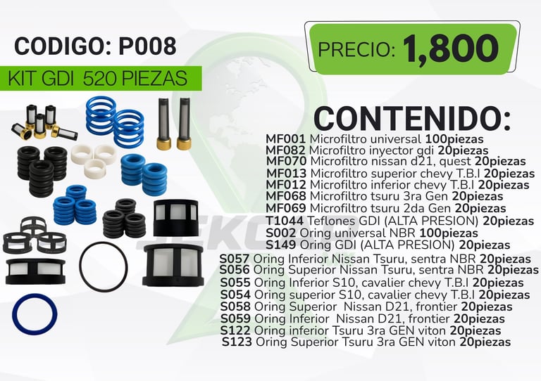 GDI 520 piece automotive parts kit with filters, springs, and o-rings, priced at 1,800