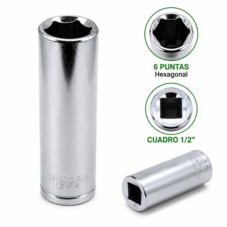 Chrome socket wrench with hexagonal 6-point and 1/2 inch square drive shown from multiple angles