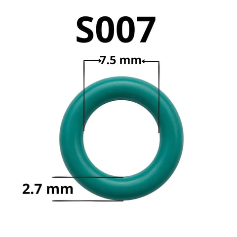 Teal rubber O-ring S007 with 7.5mm outer diameter and 2.7mm thickness