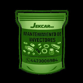 Green pouch for Jekcar injector maintenance service with contact number and illustrated injector components