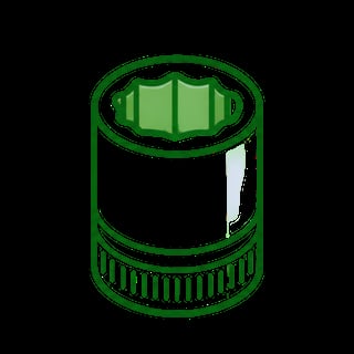 Green cylindrical money container with cash visible inside, illustrated icon on black background