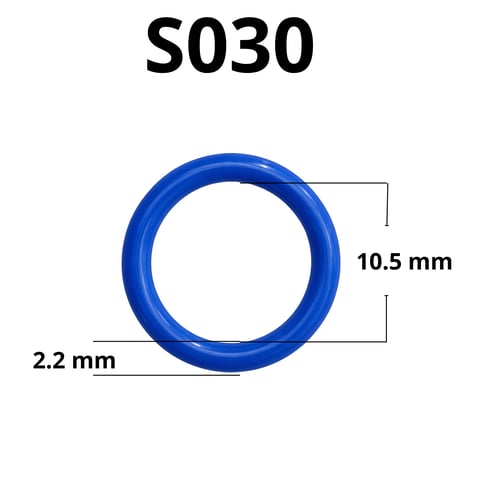 Blue S030 rubber ring with 10.5 mm outer diameter and 2.2 mm thickness specifications