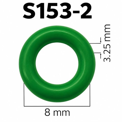 Green rubber ring S153-2 with 8mm width and 3.25mm thickness, technical diagram with dimensions