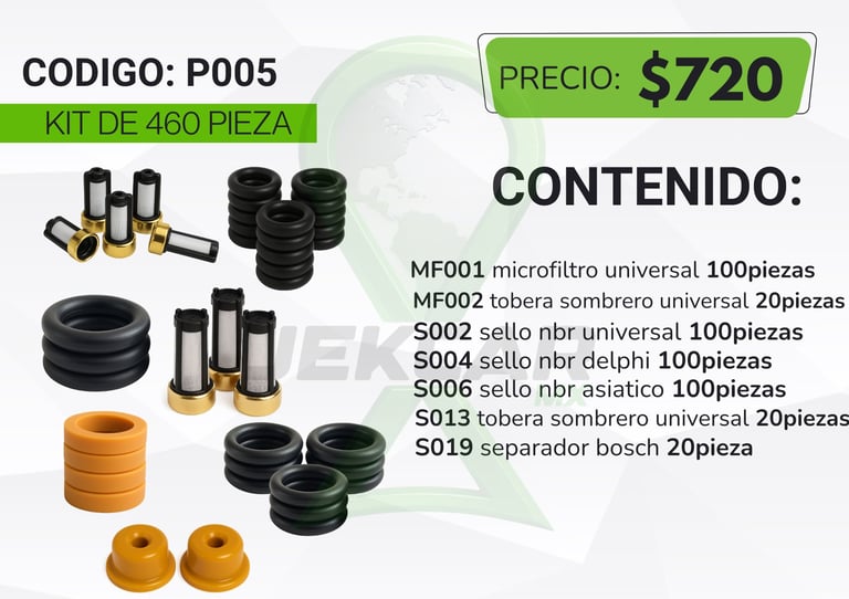 Auto parts kit P005 with 460 pieces including filters, seals, and separators priced at $720