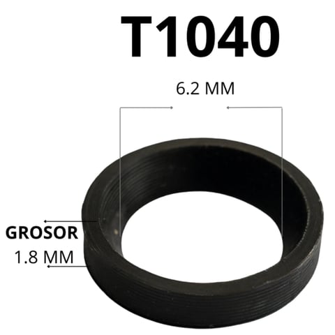 Black rubber ring T1040 with 6.2mm width and 1.8mm grosor, shown in 3D perspective view